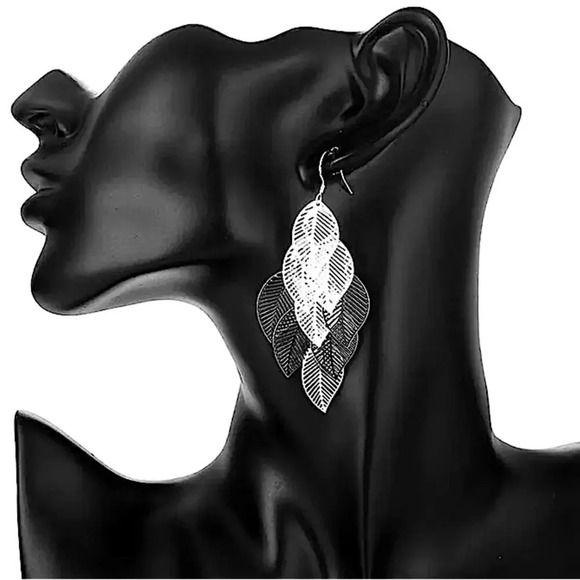 Sterling Silver Feather Boho Dangle Earrings - Picture 3 of 6